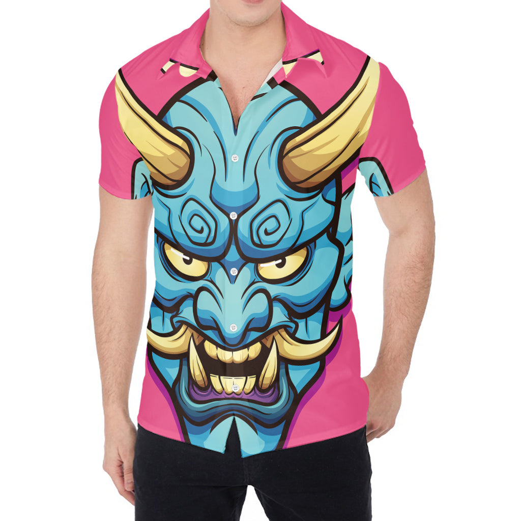 Blue Japanese Demon Print Men's Shirt