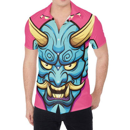 Blue Japanese Demon Print Men's Shirt
