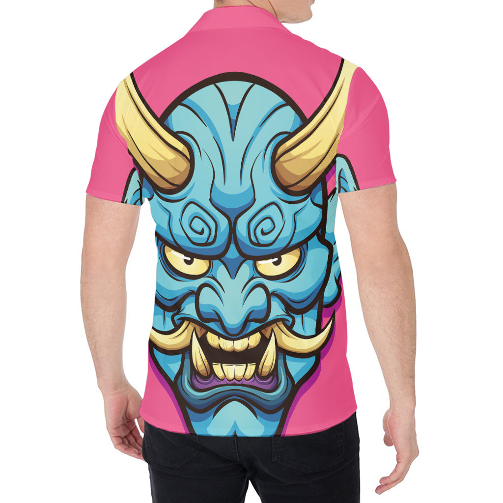 Blue Japanese Demon Print Men's Shirt