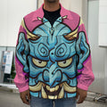 Blue Japanese Demon Print Men's Shirt Jacket