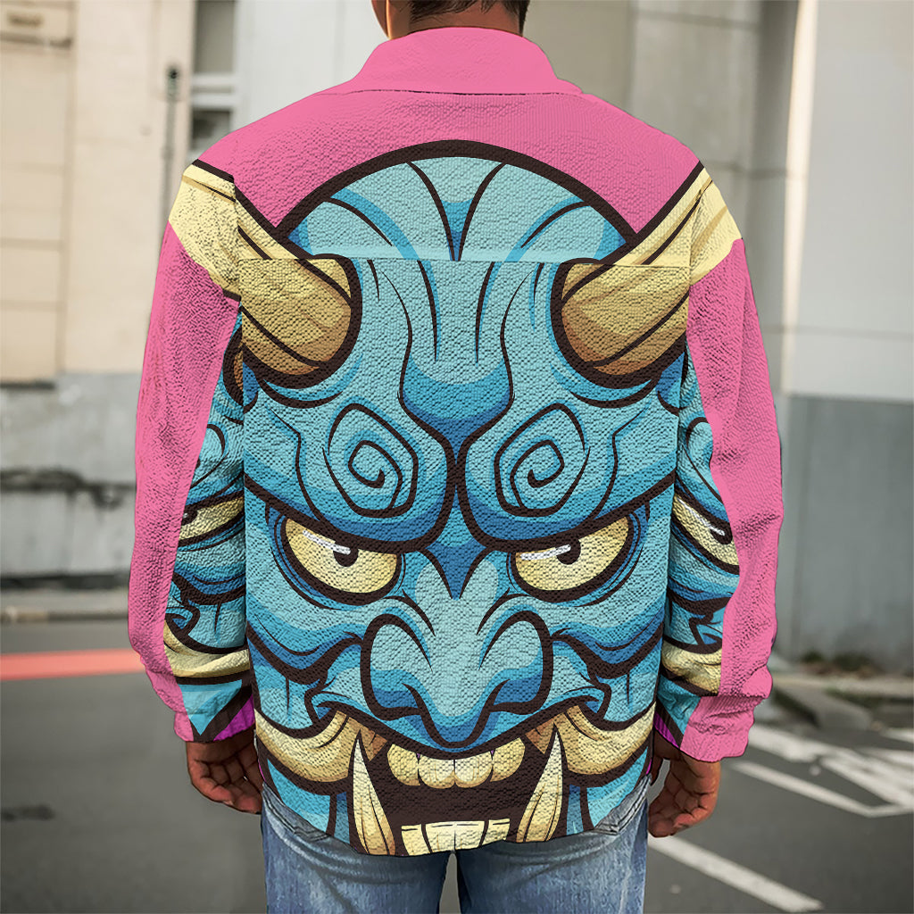 Blue Japanese Demon Print Men's Shirt Jacket