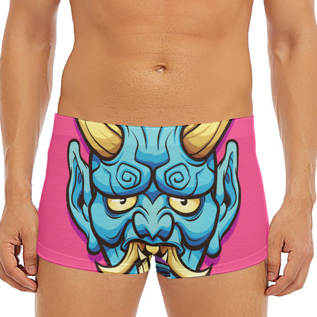 Blue Japanese Demon Print Men's Short Boxer Briefs