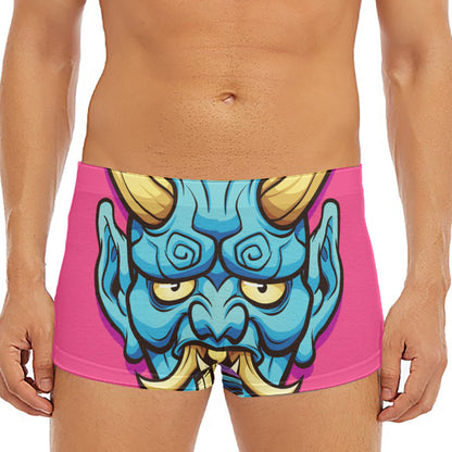 Blue Japanese Demon Print Men's Short Boxer Briefs