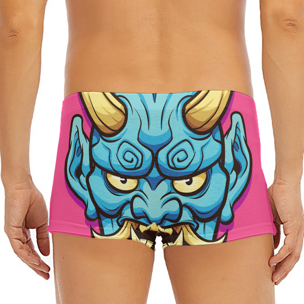 Blue Japanese Demon Print Men's Short Boxer Briefs