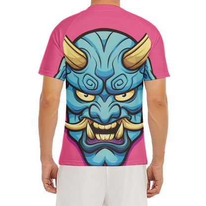 Blue Japanese Demon Print Men's Short Sleeve Rash Guard