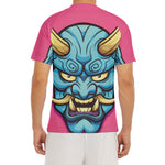 Blue Japanese Demon Print Men's Short Sleeve Rash Guard