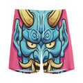 Blue Japanese Demon Print Men's Athletic Shorts