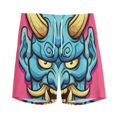 Blue Japanese Demon Print Men's Sports Shorts