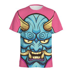 Blue Japanese Demon Print Men's Sports T-Shirt
