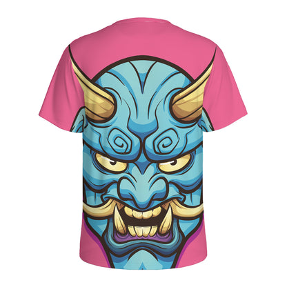Blue Japanese Demon Print Men's Sports T-Shirt
