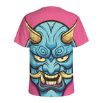 Blue Japanese Demon Print Men's Sports T-Shirt
