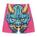 Blue Japanese Demon Print Men's Swim Trunks