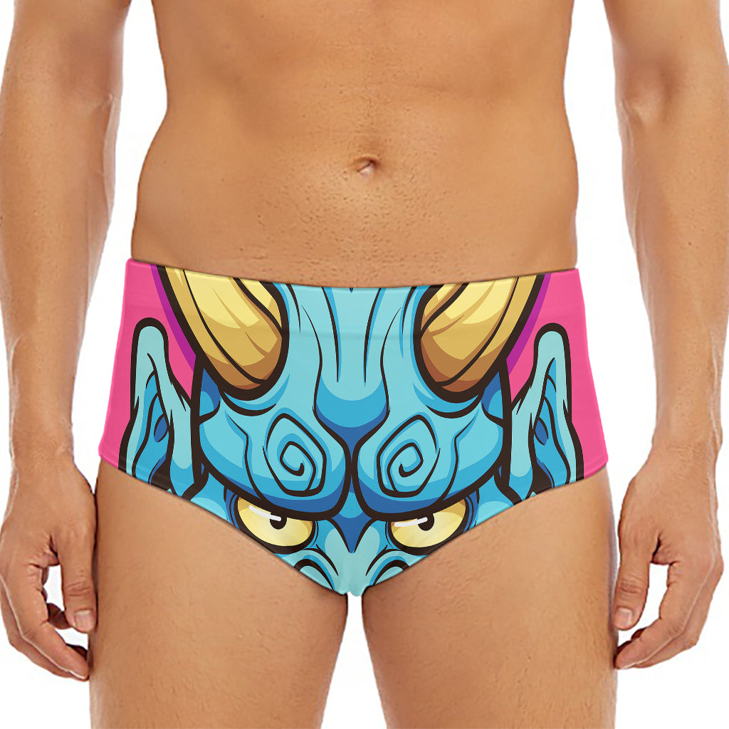 Blue Japanese Demon Print Men's Triangle Swim Briefs