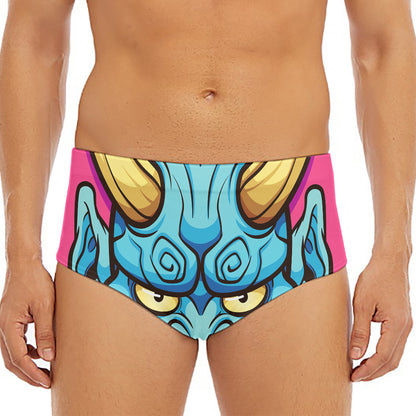 Blue Japanese Demon Print Men's Triangle Swim Briefs