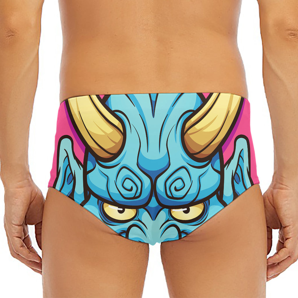 Blue Japanese Demon Print Men's Triangle Swim Briefs