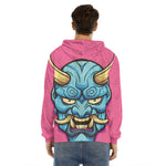Blue Japanese Demon Print Men's Velvet Pullover Hoodie
