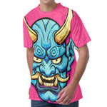 Blue Japanese Demon Print Men's Velvet T-Shirt