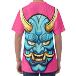 Blue Japanese Demon Print Men's Velvet T-Shirt