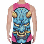 Blue Japanese Demon Print Men's Velvet Tank Top