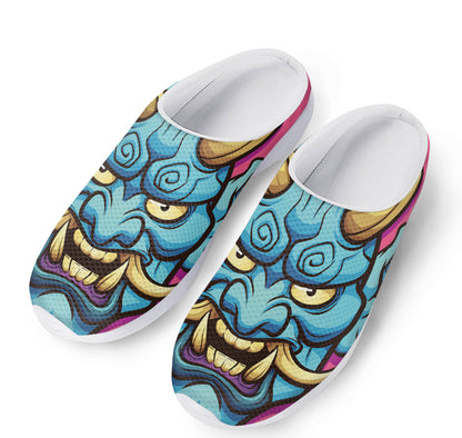 Blue Japanese Demon Print Mesh Casual Shoes