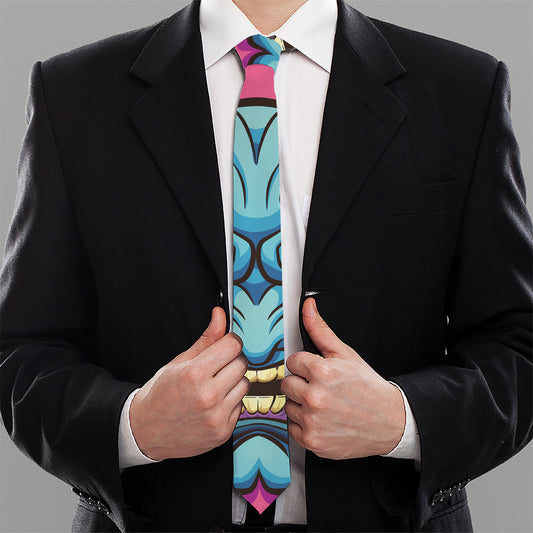 Blue Japanese Demon Print Necktie