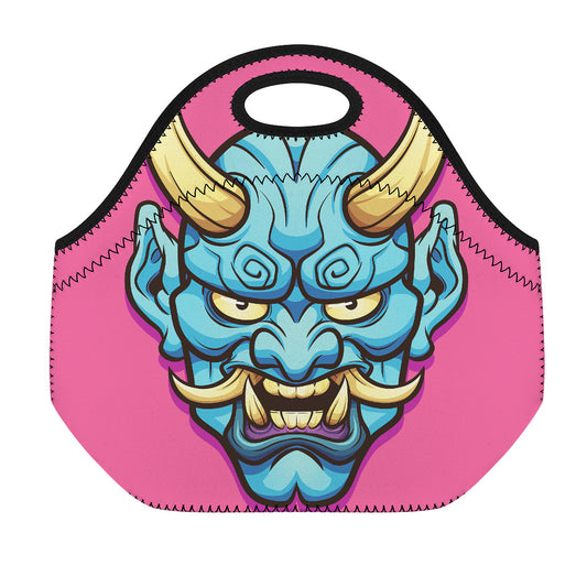 Blue Japanese Demon Print Neoprene Lunch Bag