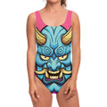 Blue Japanese Demon Print One Piece Swimsuit