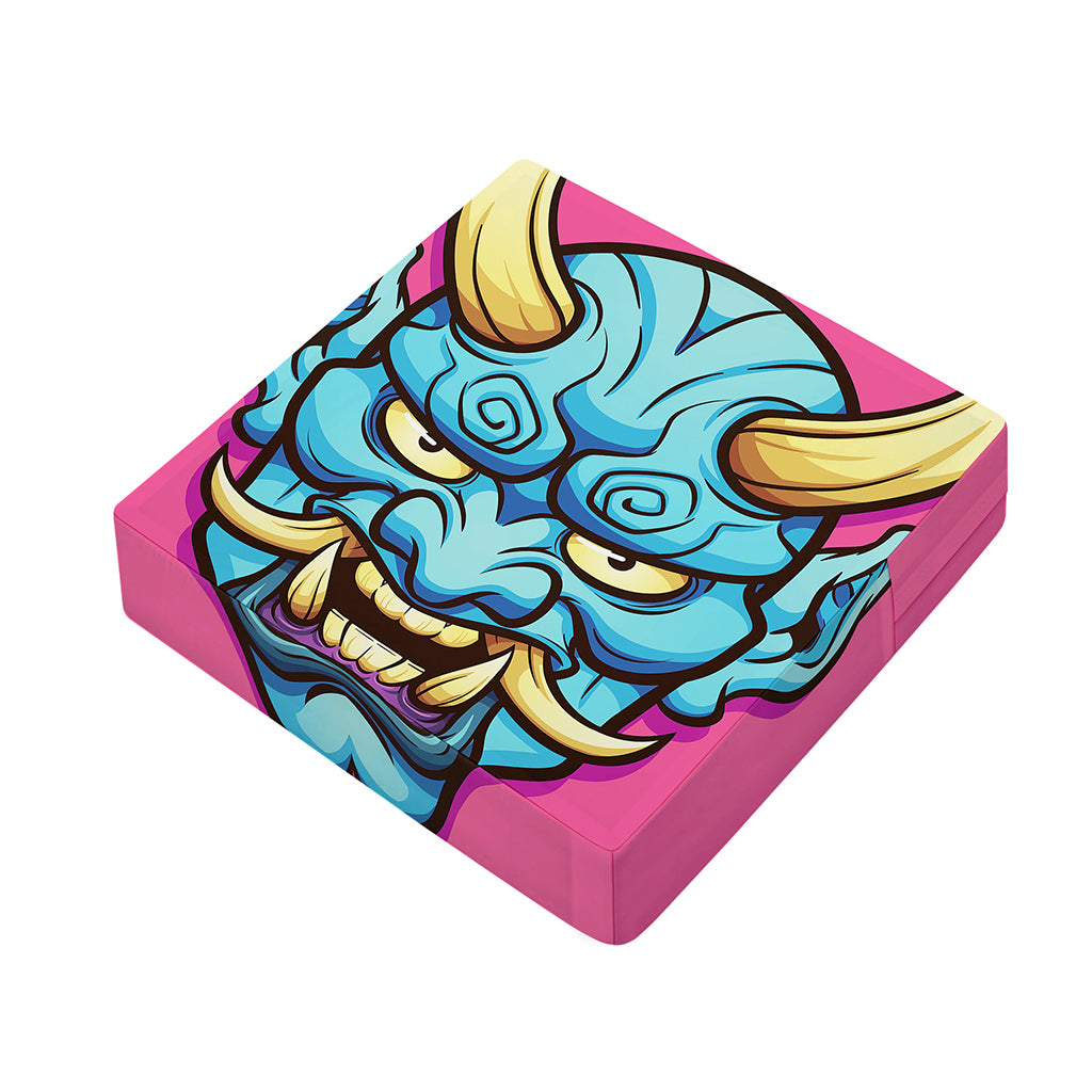Blue Japanese Demon Print Outdoor Seat Cushion Cover