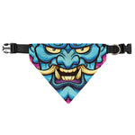 Blue Japanese Demon Print Over The Collar Dog Bandana