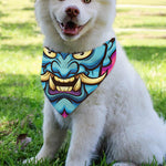 Blue Japanese Demon Print Over The Collar Dog Bandana