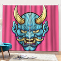 Blue Japanese Demon Print Pencil Pleat Curtains