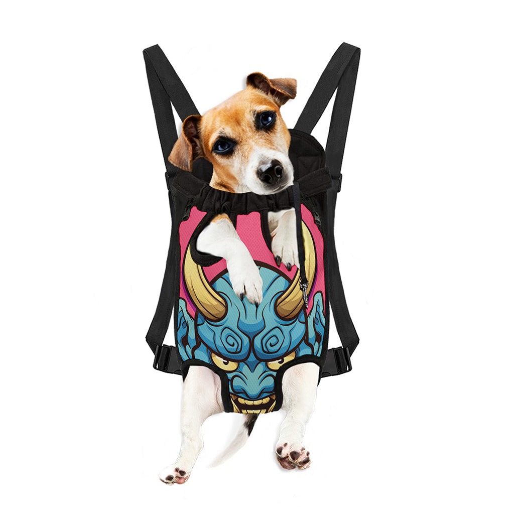 Blue Japanese Demon Print Pet Carrier Backpack