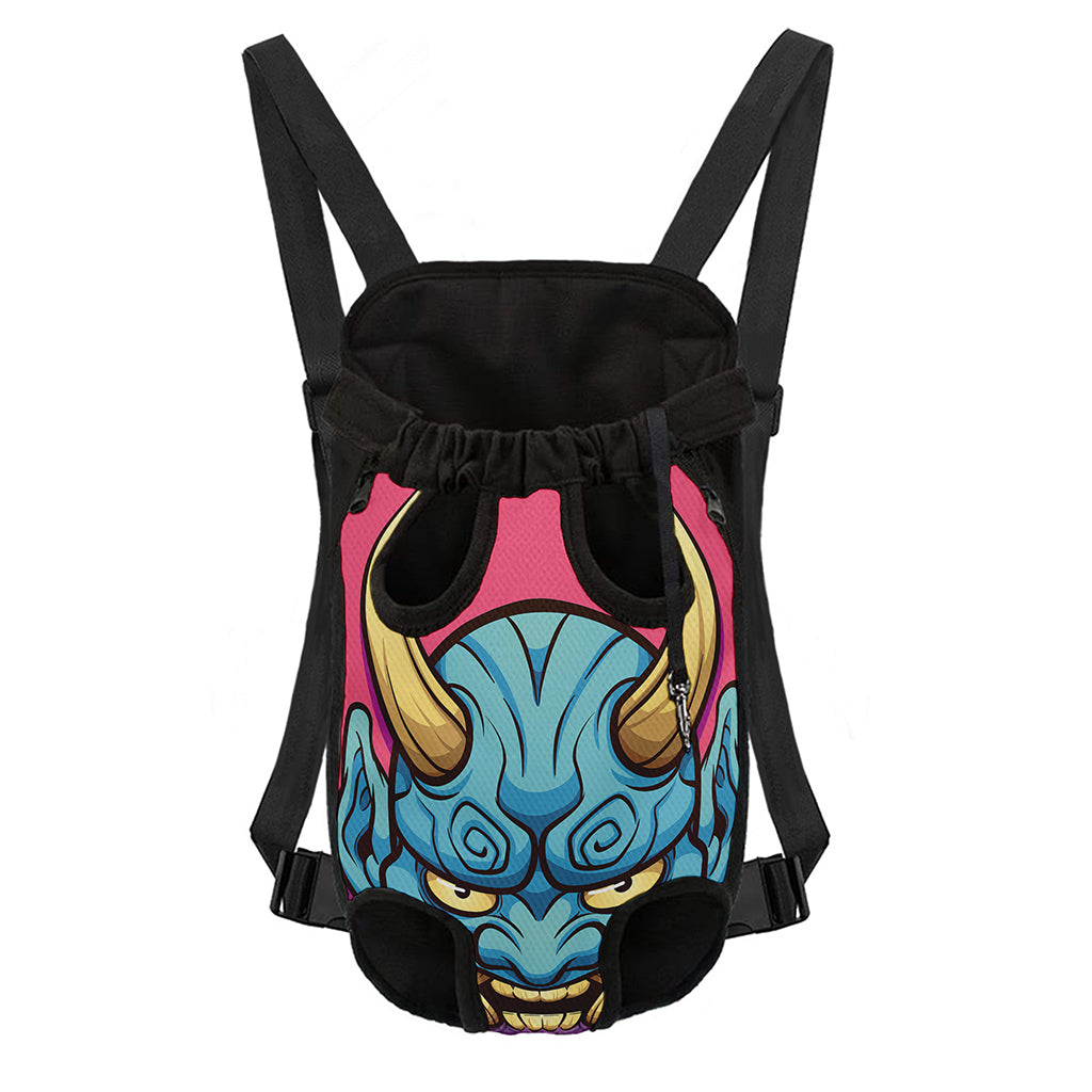Blue Japanese Demon Print Pet Carrier Backpack