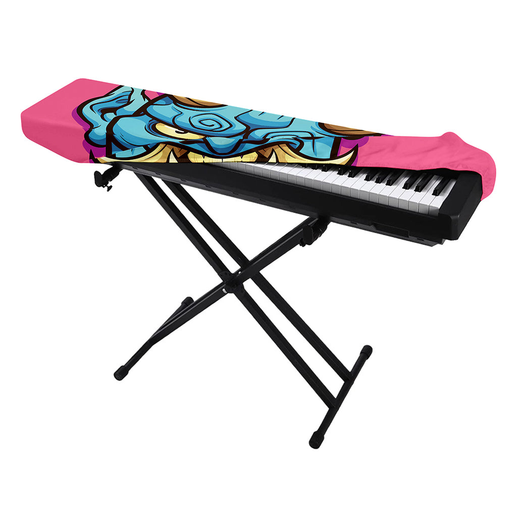 Blue Japanese Demon Print Piano Keyboard Cover