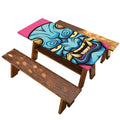 Blue Japanese Demon Print Picnic Table Cover