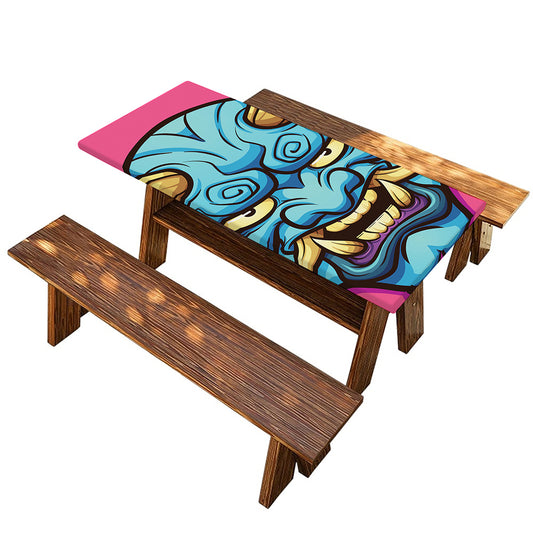 Blue Japanese Demon Print Picnic Table Cover