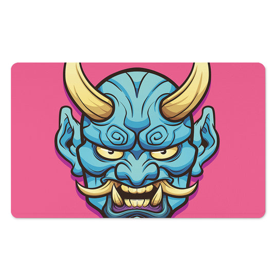 Blue Japanese Demon Print Polyester Doormat