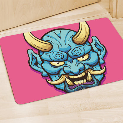 Blue Japanese Demon Print Polyester Doormat
