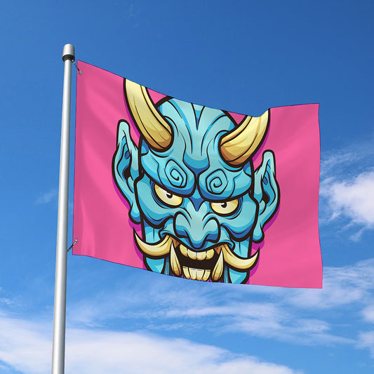 Blue Japanese Demon Print Polyester Flag