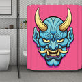 Blue Japanese Demon Print Polyester Shower Curtain