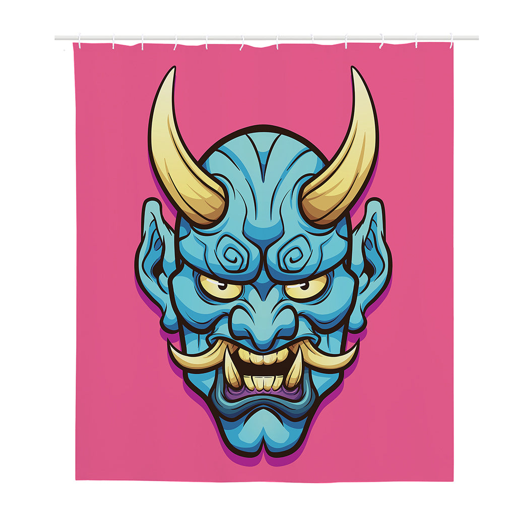 Blue Japanese Demon Print Polyester Shower Curtain