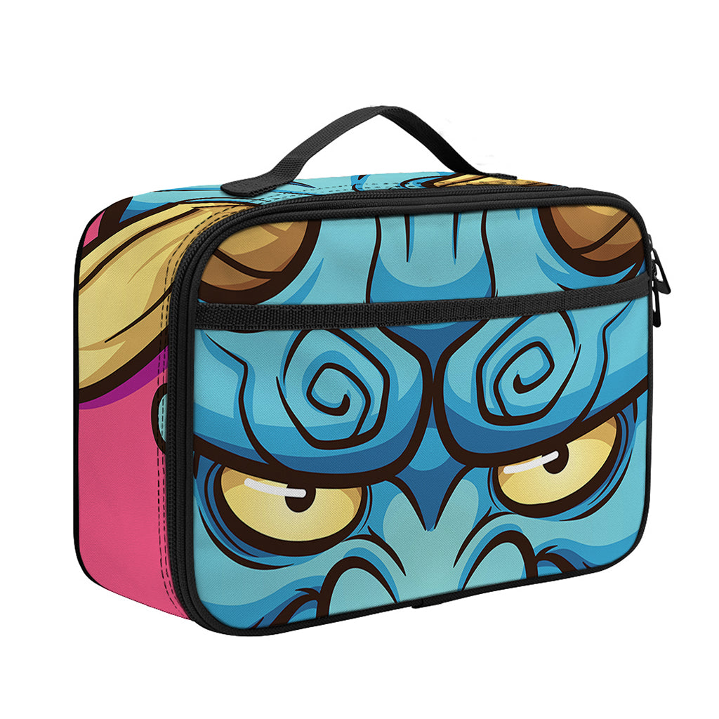 Blue Japanese Demon Print Portable Lunch Bag