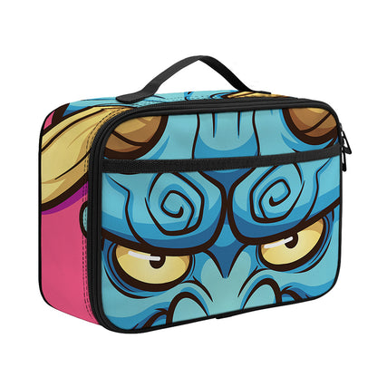 Blue Japanese Demon Print Portable Lunch Bag