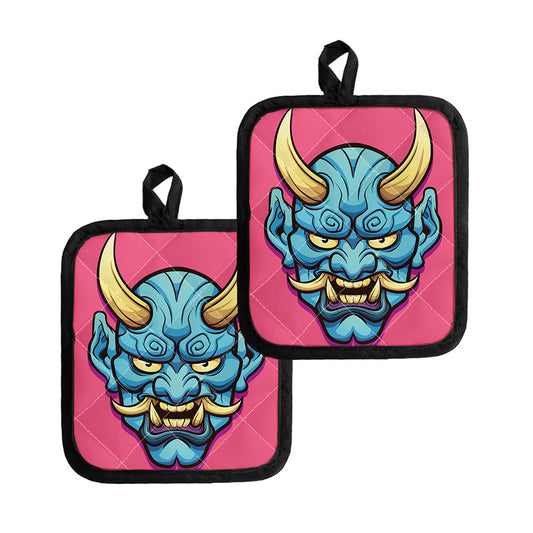 Blue Japanese Demon Print Pot Holders