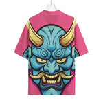 Blue Japanese Demon Print Rayon Hawaiian Shirt