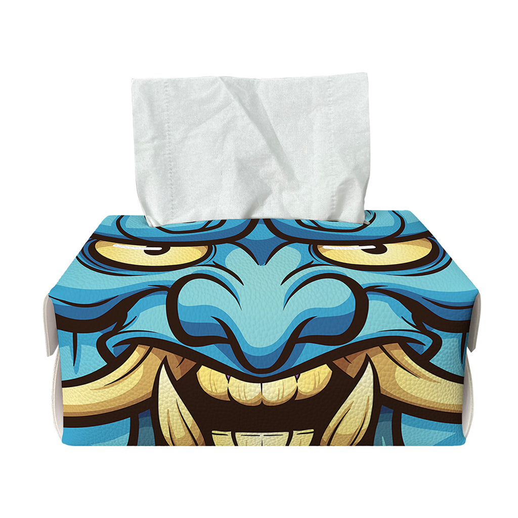 Blue Japanese Demon Print Rectangle Tissue Box Cover