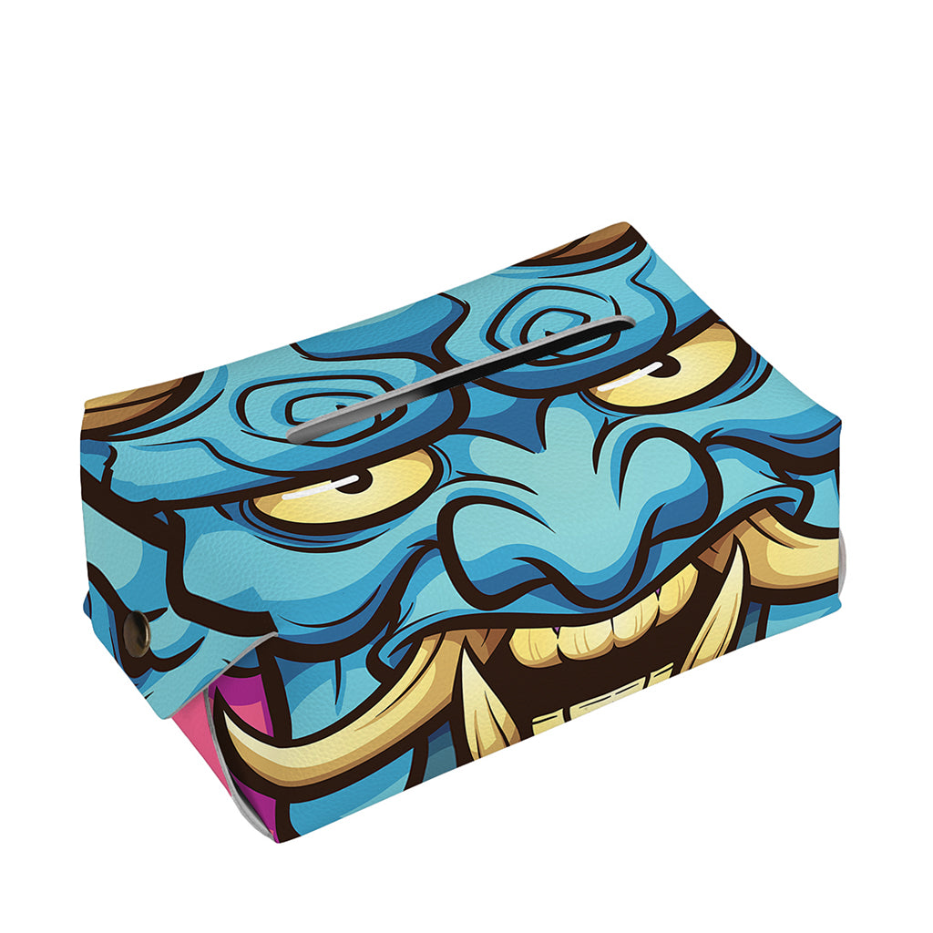 Blue Japanese Demon Print Rectangle Tissue Box Cover