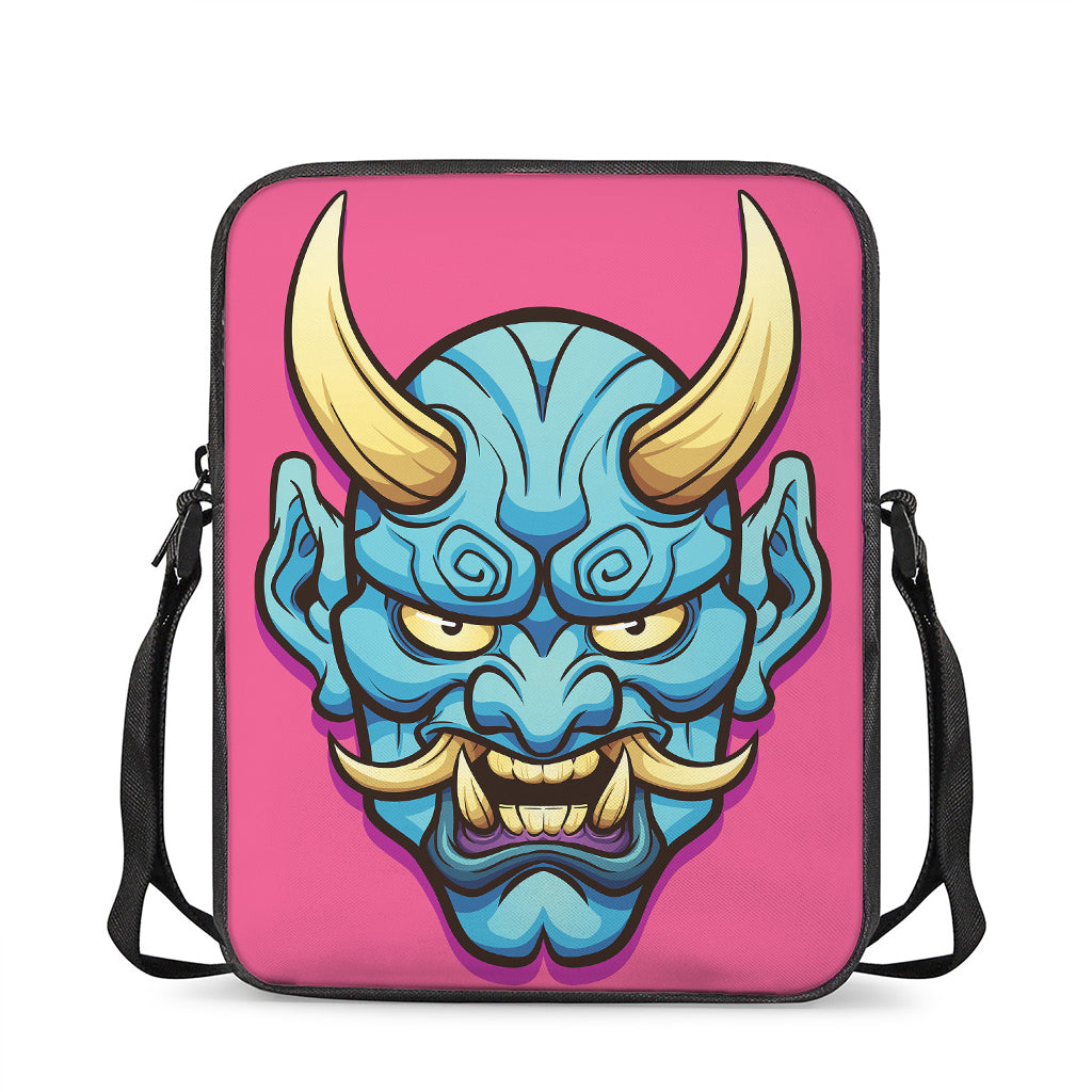 Blue Japanese Demon Print Rectangular Crossbody Bag