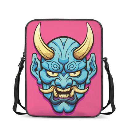 Blue Japanese Demon Print Rectangular Crossbody Bag