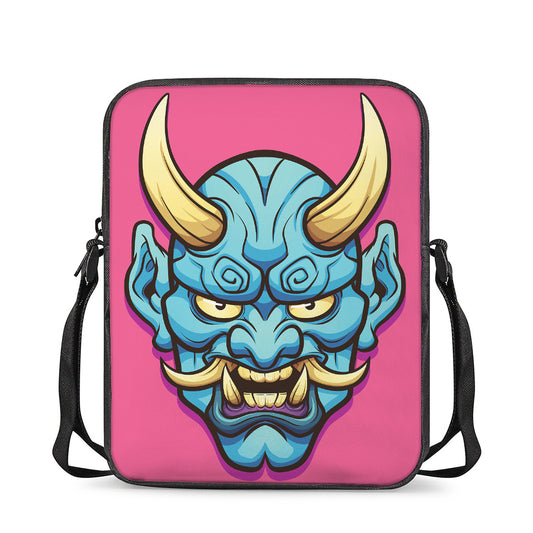 Blue Japanese Demon Print Rectangular Crossbody Bag